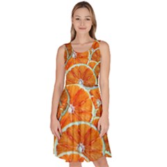 Oranges Patterns Tropical Fruits, Citrus Fruits Knee Length Skater Dress With Pockets