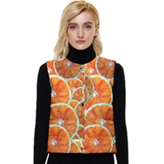Oranges Patterns Tropical Fruits, Citrus Fruits Women s Button Up Puffer Vest by nateshop