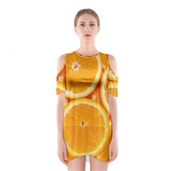 Oranges Textures, Close-up, Tropical Fruits, Citrus Fruits, Fruits Shoulder Cutout One Piece Dress by nateshop