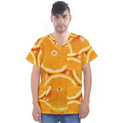 Oranges Textures, Close-up, Tropical Fruits, Citrus Fruits, Fruits Men s V-Neck Scrub Top