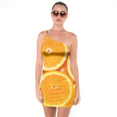 Oranges Textures, Close-up, Tropical Fruits, Citrus Fruits, Fruits One Shoulder Ring Trim Bodycon Dress by nateshop