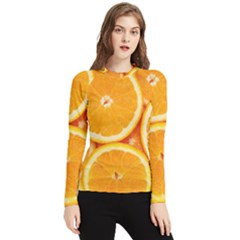 Oranges Textures, Close-up, Tropical Fruits, Citrus Fruits, Fruits Women s Long Sleeve Rash Guard by nateshop