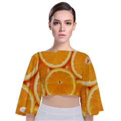 Oranges Textures, Close-up, Tropical Fruits, Citrus Fruits, Fruits Tie Back Butterfly Sleeve Chiffon Top by nateshop