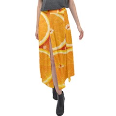 Oranges Textures, Close-up, Tropical Fruits, Citrus Fruits, Fruits Velour Split Maxi Skirt