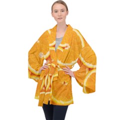 Oranges Textures, Close-up, Tropical Fruits, Citrus Fruits, Fruits Long Sleeve Velvet Kimono 