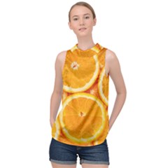 Oranges Textures, Close-up, Tropical Fruits, Citrus Fruits, Fruits High Neck Satin Top