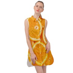 Oranges Textures, Close-up, Tropical Fruits, Citrus Fruits, Fruits Sleeveless Shirt Dress
