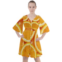 Oranges Textures, Close-up, Tropical Fruits, Citrus Fruits, Fruits Boho Button Up Dress