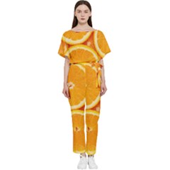 Oranges Textures, Close-up, Tropical Fruits, Citrus Fruits, Fruits Batwing Lightweight Chiffon Jumpsuit