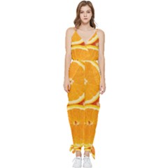 Oranges Textures, Close-up, Tropical Fruits, Citrus Fruits, Fruits Sleeveless Tie Ankle Chiffon Jumpsuit by nateshop