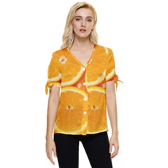 Oranges Textures, Close-up, Tropical Fruits, Citrus Fruits, Fruits Bow Sleeve Button Up Top