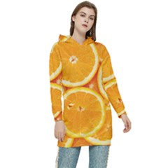 Oranges Textures, Close-up, Tropical Fruits, Citrus Fruits, Fruits Women s Long Oversized Pullover Hoodie by nateshop