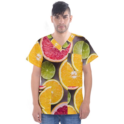 Oranges, Grapefruits, Lemons, Limes, Fruits Men s V-neck Scrub Top by nateshop
