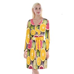 Oranges, Grapefruits, Lemons, Limes, Fruits Long Sleeve Velvet Front Wrap Dress