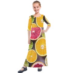 Oranges, Grapefruits, Lemons, Limes, Fruits Kids  Quarter Sleeve Maxi Dress