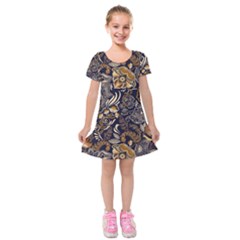 Paisley Texture, Floral Ornament Texture Kids  Short Sleeve Velvet Dress