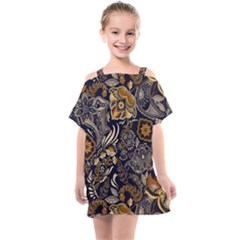 Paisley Texture, Floral Ornament Texture Kids  One Piece Chiffon Dress