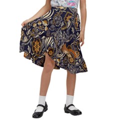 Paisley Texture, Floral Ornament Texture Kids  Ruffle Flared Wrap Midi Skirt by nateshop