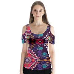 Pattern, Ornament, Motif, Colorful Butterfly Sleeve Cutout T-shirt 