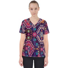 Pattern, Ornament, Motif, Colorful Women s V-Neck Scrub Top