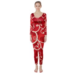 Patterns, Corazones, Texture, Red, Long Sleeve Catsuit by nateshop