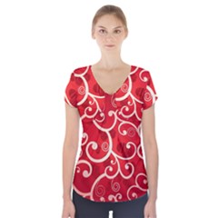 Patterns, Corazones, Texture, Red, Short Sleeve Front Detail Top by nateshop