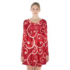 Patterns, Corazones, Texture, Red, Long Sleeve Velvet V-neck Dress by nateshop
