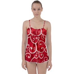 Patterns, Corazones, Texture, Red, Babydoll Tankini Top by nateshop