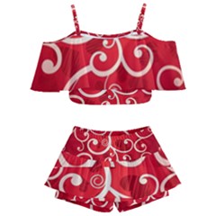 Patterns, Corazones, Texture, Red, Kids  Off Shoulder Skirt Bikini by nateshop