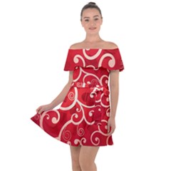 Patterns, Corazones, Texture, Red, Off Shoulder Velour Dress by nateshop