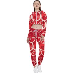 Patterns, Corazones, Texture, Red, Cropped Zip Up Lounge Set