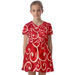 Patterns, Corazones, Texture, Red, Kids  Short Sleeve Pinafore Style Dress
