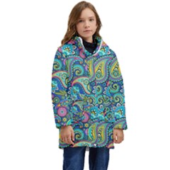 Patterns, Green Background, Texture Kids  Hooded Longline Puffer Jacket