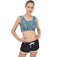 Patterns, Green Background, Texture V-Back Sports Bra