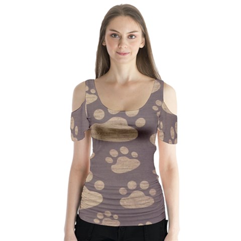 Paws Patterns, Creative, Footprints Patterns Butterfly Sleeve Cutout T-shirt  by nateshop