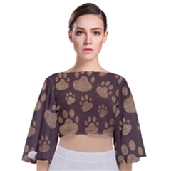 Paws Patterns, Creative, Footprints Patterns Tie Back Butterfly Sleeve Chiffon Top by nateshop