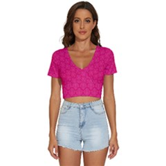 Pink Pattern, Abstract, Background, Bright, Desenho V-neck Crop Top by nateshop