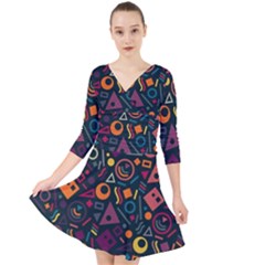 Random, Abstract, Forma, Cube, Triangle, Creative Quarter Sleeve Front Wrap Dress