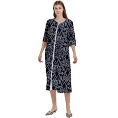 Noir Nouveau Chic Pattern Women s Cotton 3/4 Sleeve Nightgown by dflcprintsclothing