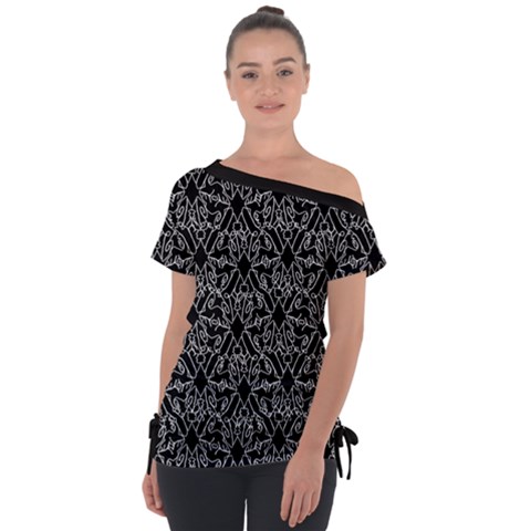 Noir Nouveau Chic Pattern Off Shoulder Tie-up T-shirt by dflcprintsclothing