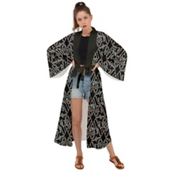 Noir Nouveau Chic Pattern Maxi Kimono by dflcprintsclothing