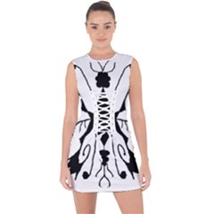 Black Silhouette Artistic Hand Draw Symbol Wb Lace Up Front Bodycon Dress by dflcprintsclothing