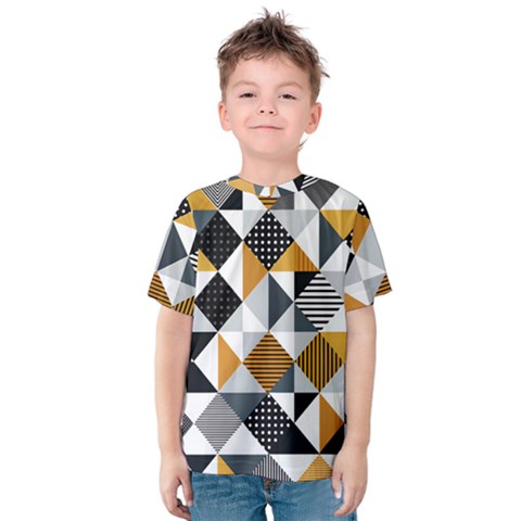 Pattern Tile Squares Triangles Seamless Geometry Kids  Cotton T-shirt by Maspions