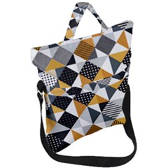 Pattern Tile Squares Triangles Seamless Geometry Fold Over Handle Tote Bag by Maspions