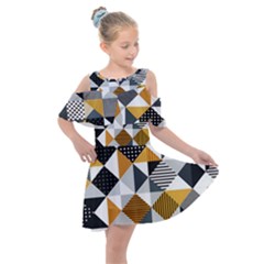 Pattern Tile Squares Triangles Seamless Geometry Kids  Shoulder Cutout Chiffon Dress