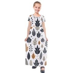 Autumn Leaves Fall Pattern Design Decor Nature Season Beauty Foliage Decoration Background Texture Kids  Short Sleeve Maxi Dress