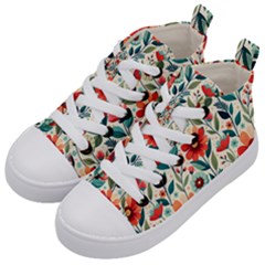 Flowers Flora Floral Background Pattern Nature Seamless Bloom Background Wallpaper Spring Kids  Mid-top Canvas Sneakers by Maspions