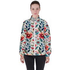 Flowers Flora Floral Background Pattern Nature Seamless Bloom Background Wallpaper Spring Women s High Neck Windbreaker