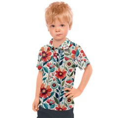 Flowers Flora Floral Background Pattern Nature Seamless Bloom Background Wallpaper Spring Kids  Polo T-shirt