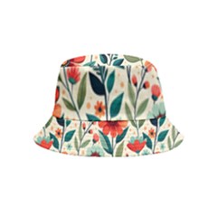 Flowers Flora Floral Background Pattern Nature Seamless Bloom Background Wallpaper Spring Inside Out Bucket Hat (kids) by Maspions